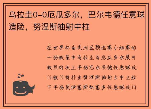 乌拉圭0-0厄瓜多尔，巴尔韦德任意球造险，努涅斯抽射中柱