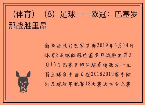 （体育）（8）足球——欧冠：巴塞罗那战胜里昂